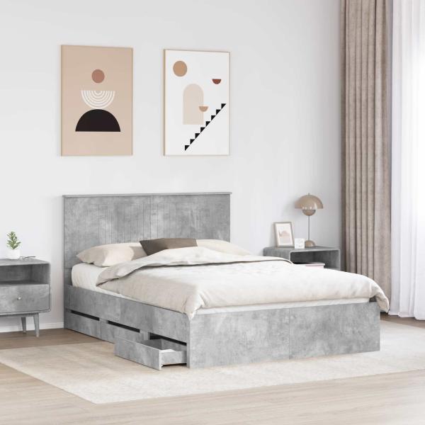 Bettrahmen mit Kopfteil Beton Grau 140 x 190 cm Ingenieurs Holz
