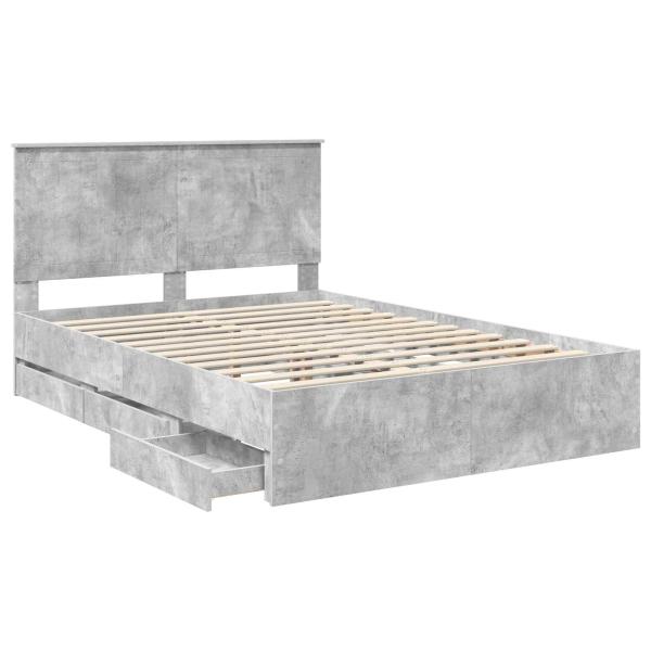 Bettrahmen mit Kopfteil Beton Grau 140 x 190 cm Ingenieurs Holz