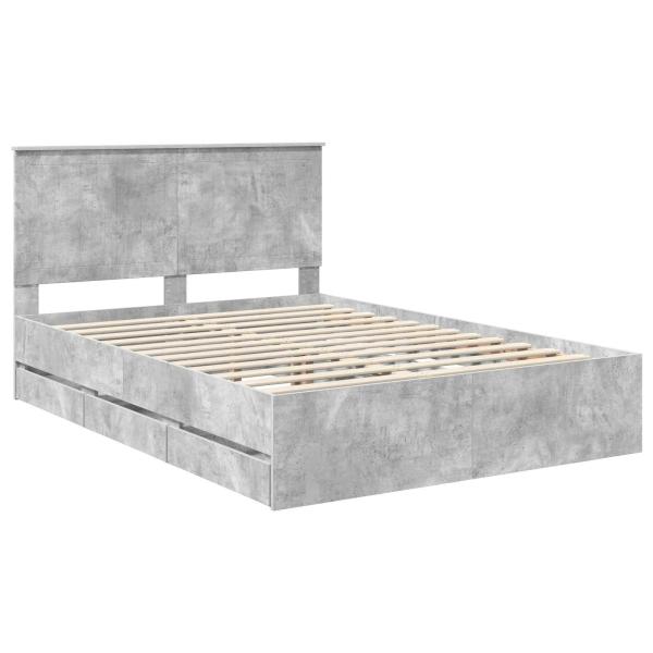 Bettrahmen mit Kopfteil Beton Grau 135 x 190 cm Ingenieurs Holz