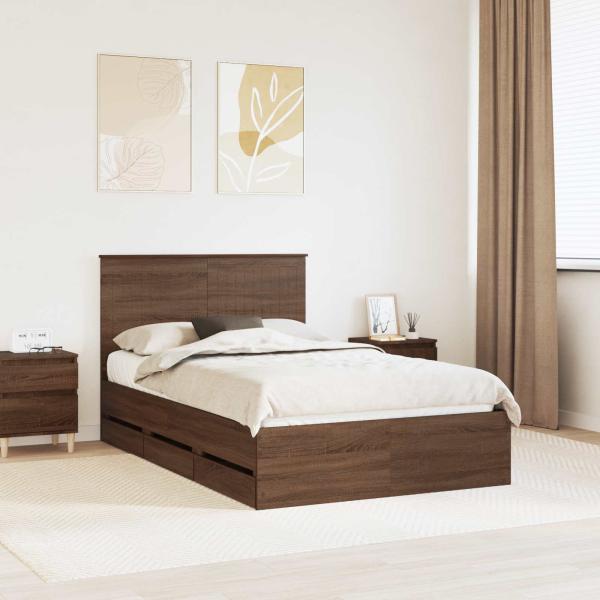 ARDEBO.de - Bettrahmen Braun Eichen-Optik 120 x 190 cm Ingenieurs Holz