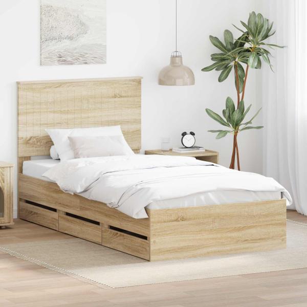 ARDEBO.de - Bettrahmen Sonoma-Eiche 100 x 200 cm Ingenieurs Holz