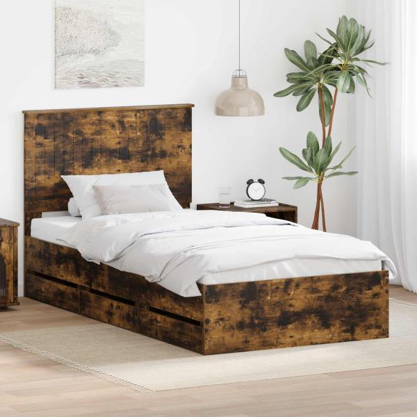 ARDEBO.de - Bettrahmen Geräucherte Eiche 100 x 200 cm Ingenieurs Holz