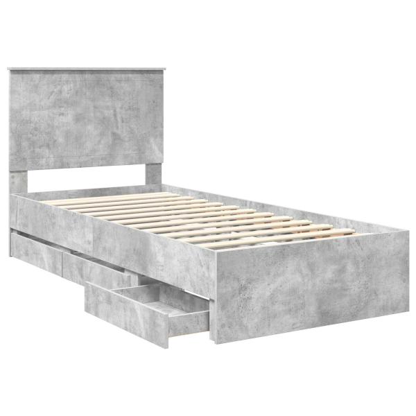 Bettrahmen mit Kopfteil Beton Grau 90 x 200 cm Ingenieurs Holz