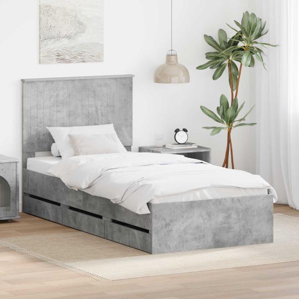 ARDEBO.de - Bettrahmen mit Kopfteil Beton Grau 90 x 190 cm Ingenieurs Holz