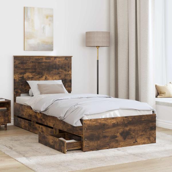 Bettrahmen Geräucherte Eiche 90 x 190 cm Ingenieurs Holz