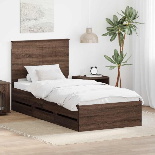 ARDEBO.de - Bettrahmen Braun Eichen-Optik 90 x 190 cm Ingenieurs Holz