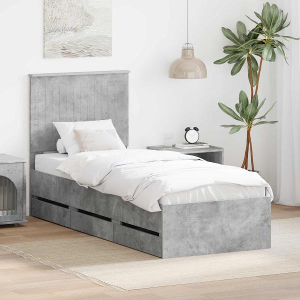 ARDEBO.de - Bettrahmen mit Kopfteil Beton Grau 75 x 190 cm Ingenieurs Holz