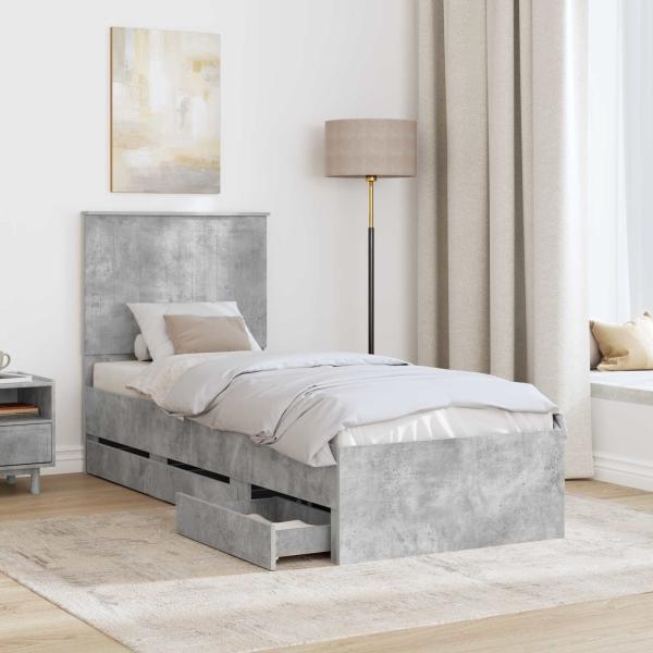 Bettrahmen mit Kopfteil Beton Grau 75 x 190 cm Ingenieurs Holz