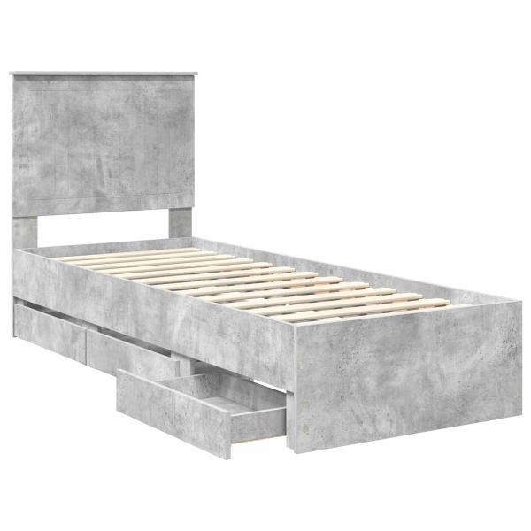 Bettrahmen mit Kopfteil Beton Grau 75 x 190 cm Ingenieurs Holz