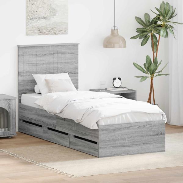 ARDEBO.de - Bettrahmen Graues Sonoma 75 x 190 cm Ingenieurs Holz