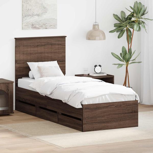 ARDEBO.de - Bettrahmen Braun Eichen-Optik 75 x 190 cm Ingenieurs Holz