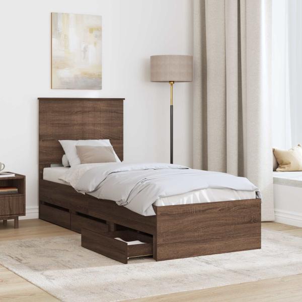 Bettrahmen Braun Eichen-Optik 75 x 190 cm Ingenieurs Holz