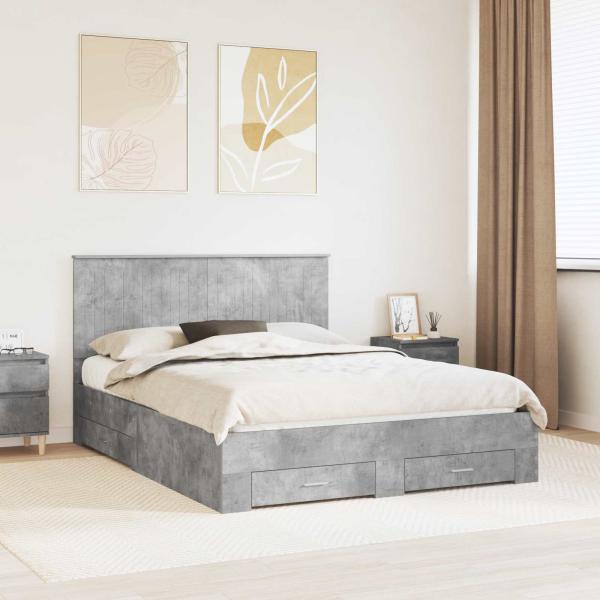 ARDEBO.de - Bettrahmen mit Schubladen Beton Grau 150 x 200 cm Holzwerkstoff