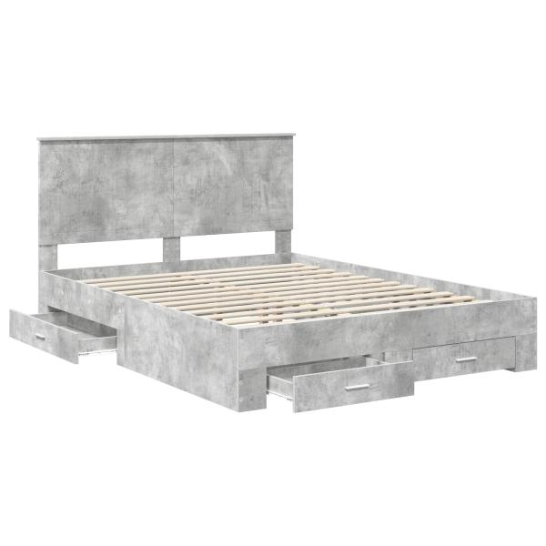 Bettrahmen mit Schubladen Beton Grau 150 x 200 cm Holzwerkstoff