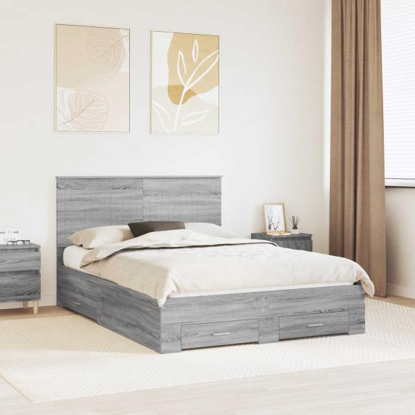 ARDEBO.de - Bettrahmen Graues Sonoma 140 x 200 cm Holzwerkstoff