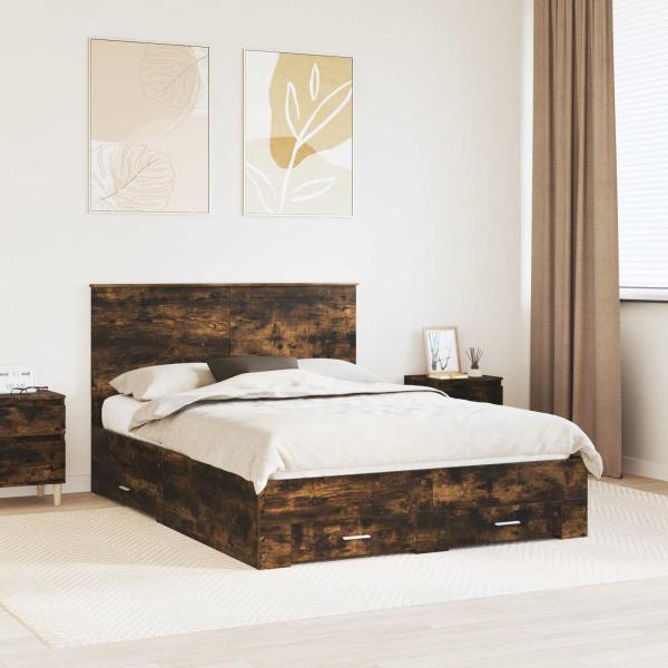ARDEBO.de - Bettrahmen Geräucherte Eiche 140 x 190 cm Holzwerkstoff