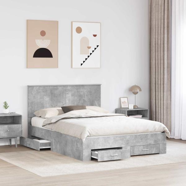 Bettrahmen mit Schubladen Beton Grau 135 x 190 cm Holzwerkstoff