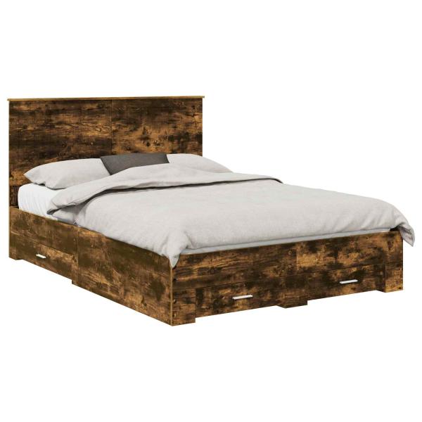 Bettrahmen Geräucherte Eiche 135 x 190 cm Holzwerkstoff