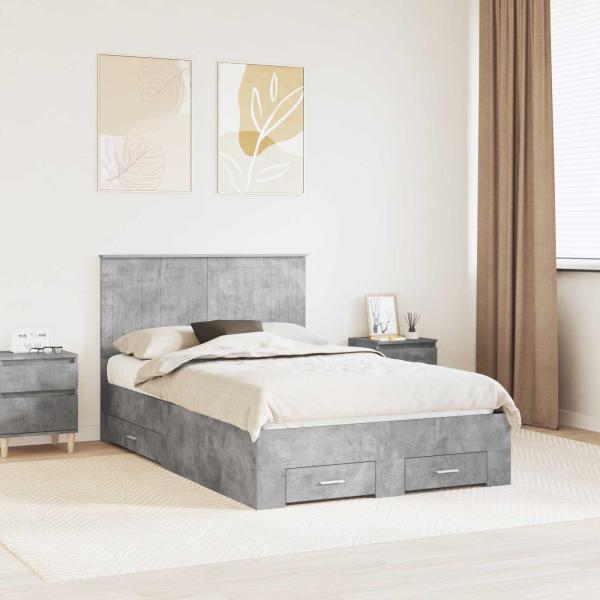 ARDEBO.de - Bettrahmen mit Schubladen Beton Grau 120 x 190 cm Holzwerkstoff