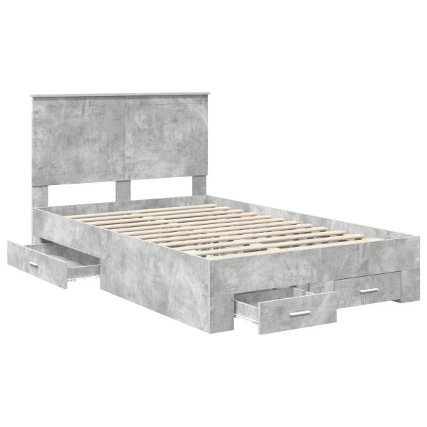 Bettrahmen mit Schubladen Beton Grau 120 x 190 cm Holzwerkstoff