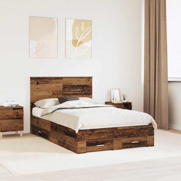 ARDEBO.de - Bettrahmen mit Schubladen Altholz 120 x 190 cm Holzwerkstoff