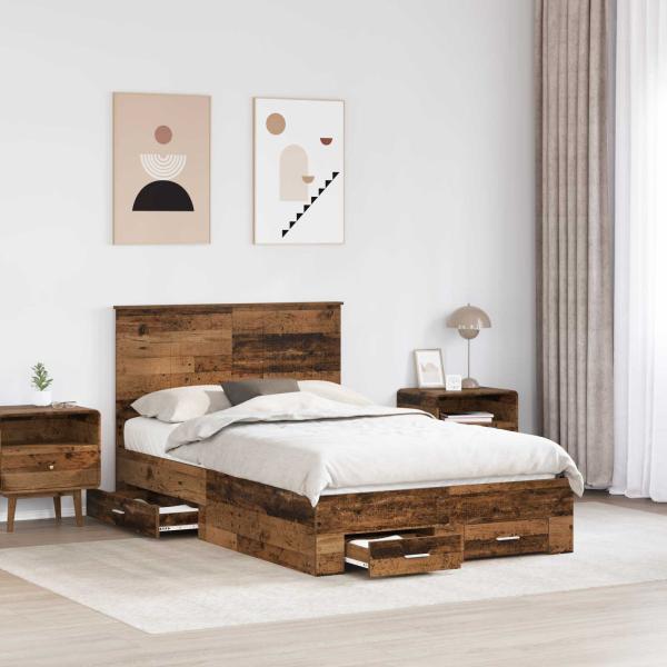 Bettrahmen mit Schubladen Altholz 120 x 190 cm Holzwerkstoff