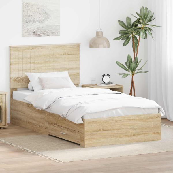 ARDEBO.de - Bettrahmen mit Kopfteil Sonoma-Eiche 100 x 200 cm Holzwerkstoff