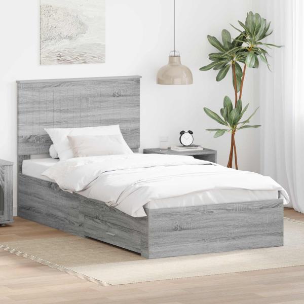 ARDEBO.de - Bettrahmen Graues Sonoma 100 x 200 cm Holzwerkstoff