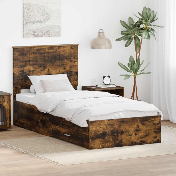 ARDEBO.de - Bettrahmen Geräucherte Eiche 90 x 190 cm Holzwerkstoff