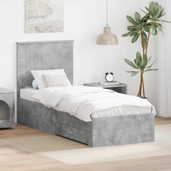 ARDEBO.de - Bettrahmen Beton Grau und Silber 70 x 190 cm Holzwerkstoff