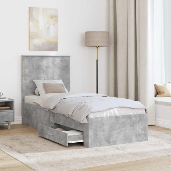 Bettrahmen Beton Grau und Silber 70 x 190 cm Holzwerkstoff