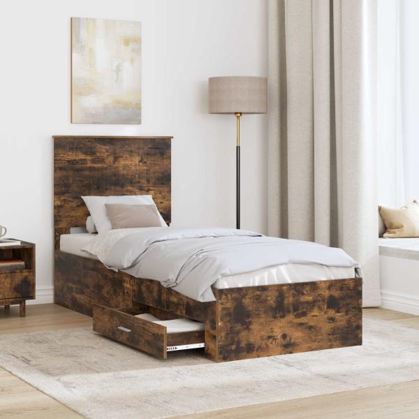 Bettrahmen Rauchige Eiche und Silber 70 x 190 cm Holzwerkstoff