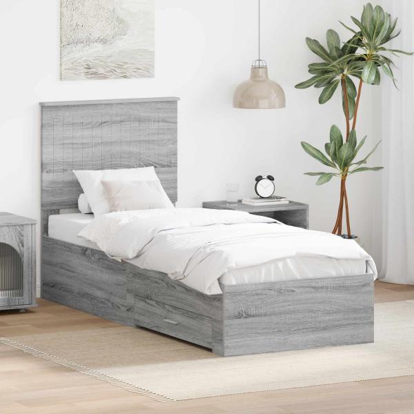 ARDEBO.de - Bettrahmen Graue Sonoma und Silber 70 x 190 cm Holzwerkstoff
