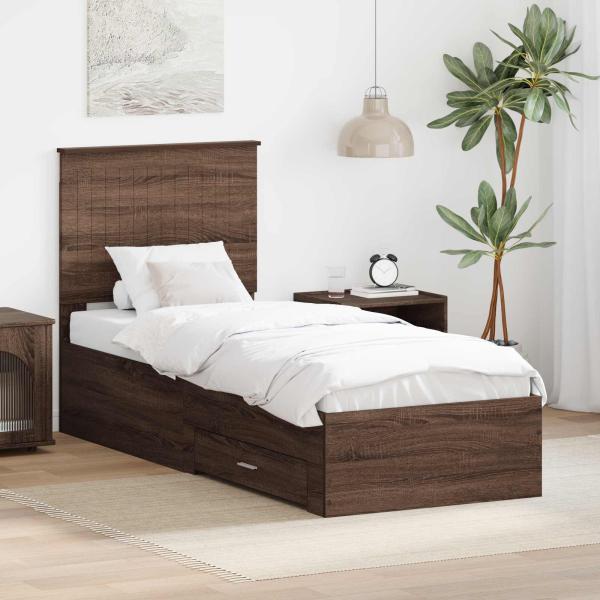 ARDEBO.de - Bettrahmen Braune Eiche und Silber 70 x 190 cm Holzwerkstoff