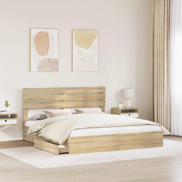 Aufbewahrungsbett Sonoma-Eiche 180 x 200 cm Holzwerkstoff