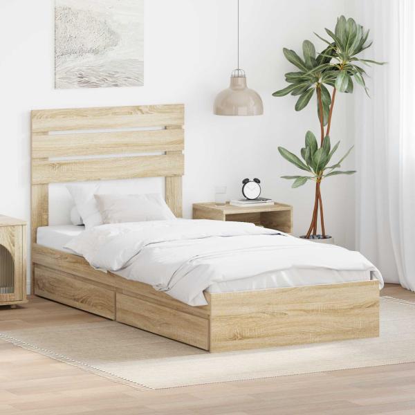 ARDEBO.de - Aufbewahrungsbett Sonoma-Eiche 90 x 200 cm Holzwerkstoff