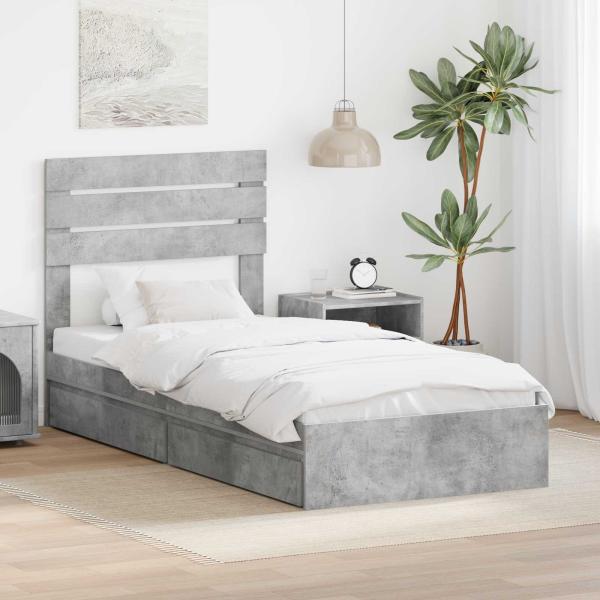 ARDEBO.de - Aufbewahrungsbett Beton Grau 90 x 190 cm Holzwerkstoff
