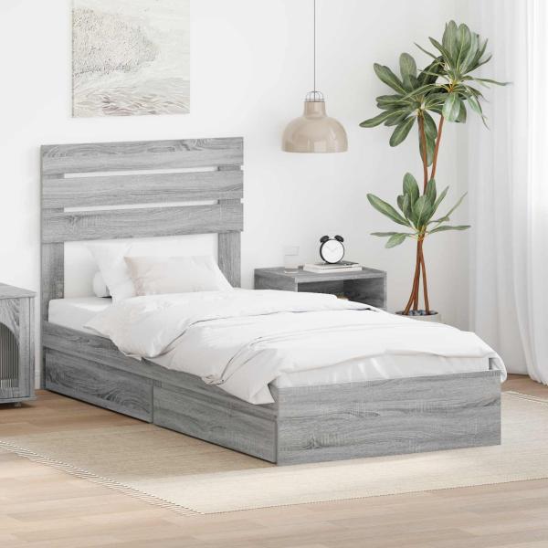 ARDEBO.de - Aufbewahrungsbett Graues Sonoma 90 x 190 cm Holzwerkstoff