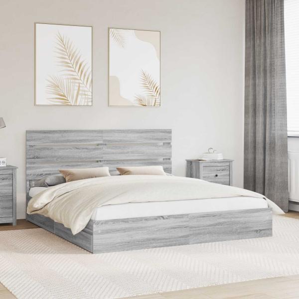 ARDEBO.de - Aufbewahrungsbett Sonoma-Grau 200 x 200 cm Holzwerkstoff