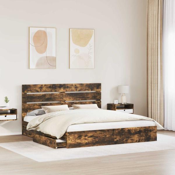 Aufbewahrungsbett Räuchereiche 180 x 200 cm Holzwerkstoff