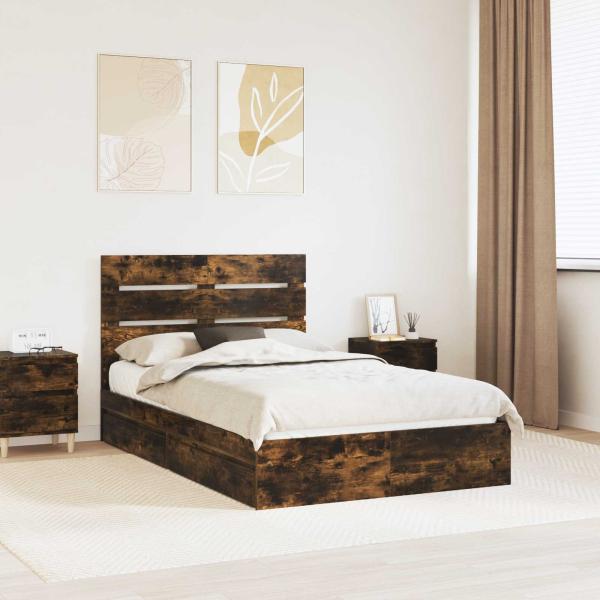 ARDEBO.de - Aufbewahrungsbett Räuchereiche 135 x 190 cm Holzwerkstoff