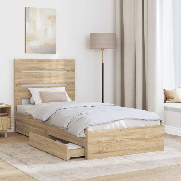 Aufbewahrungsbett Sonoma-Eiche 90 x 200 cm Holzwerkstoff