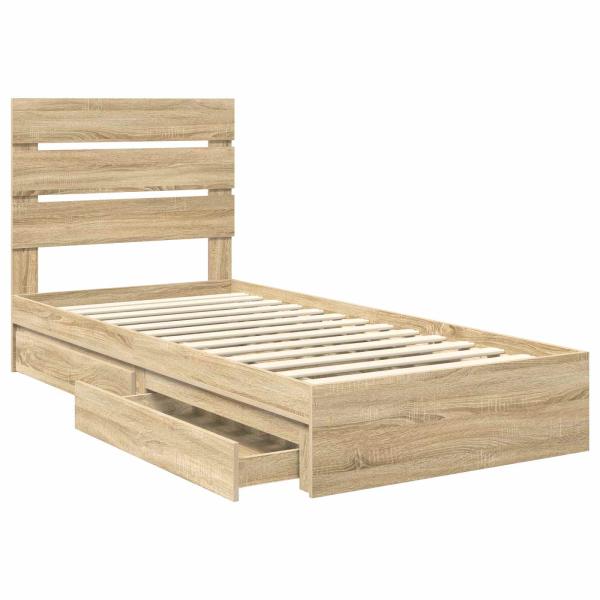 Aufbewahrungsbett Sonoma-Eiche 90 x 190 cm Holzwerkstoff