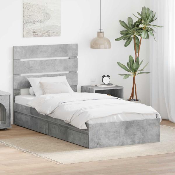 ARDEBO.de - Aufbewahrungsbett Betongrau 90 x 190 cm Holzwerkstoff