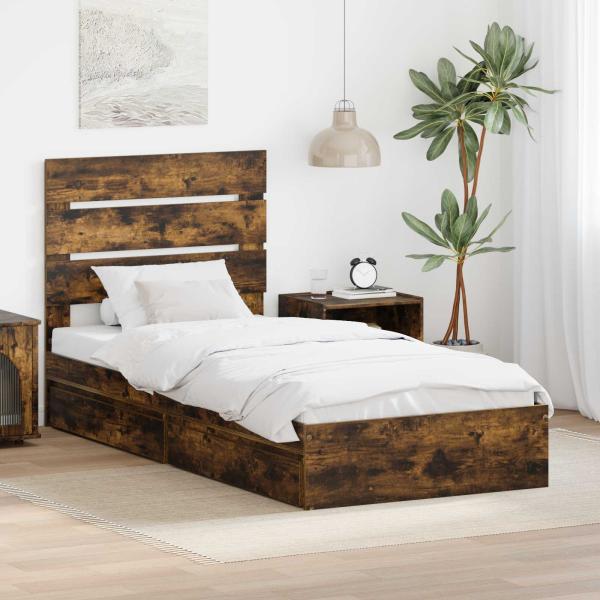 ARDEBO.de - Aufbewahrungsbett Räuchereiche 90 x 190 cm Holzwerkstoff