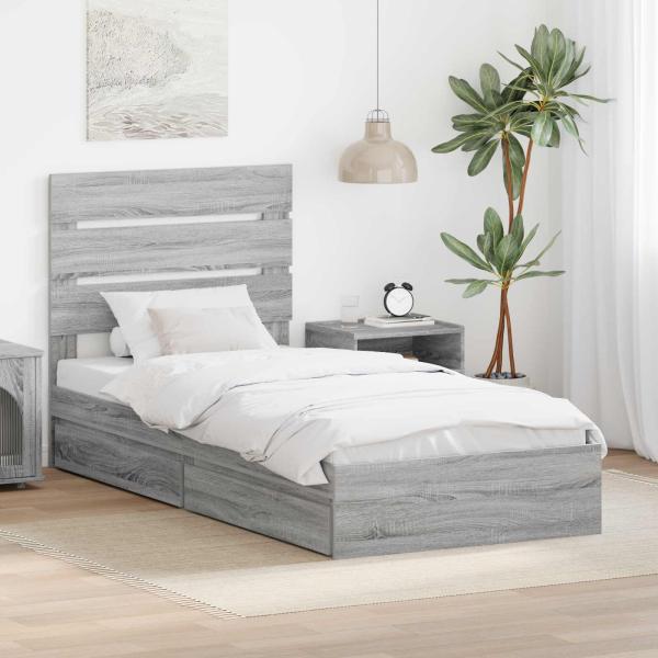 ARDEBO.de - Aufbewahrungsbett Sonoma-Grau 70 x 190 cm Holzwerkstoff