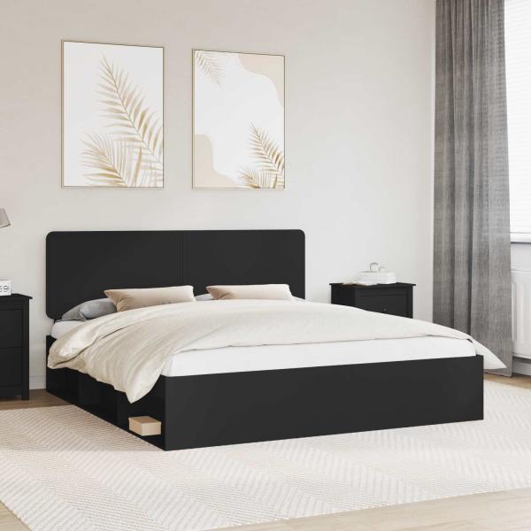 ARDEBO.de - Bettrahmen Schwarz 200 x 200 cm Massives Kiefernholz