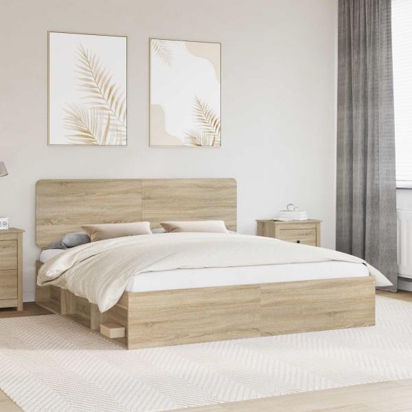 ARDEBO.de - Bettrahmen Sonoma 200 x 200 cm Massives Kiefernholz