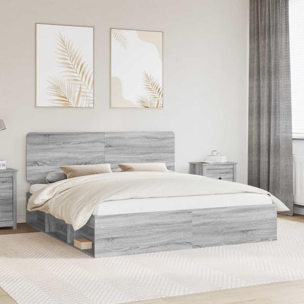 ARDEBO.de - Bettrahmen Sonoma-Grau 180 x 200 cm Massives Kiefernholz