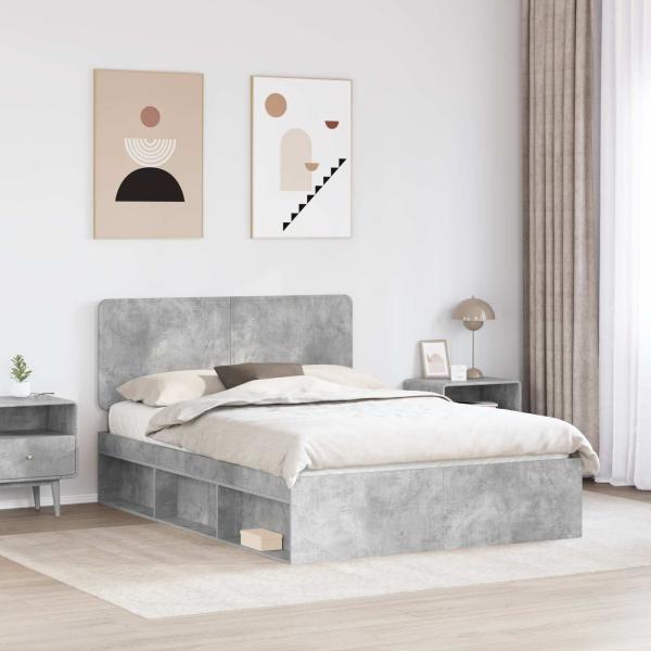 Bettrahmen mit Kopfteil Beton 160 x 200 cm Massives Kiefernholz